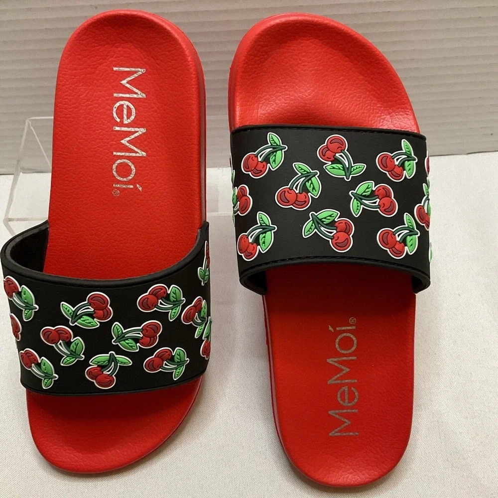 Memoi Red & Black Cherry Lightweight Slides Sz 7-8‎
